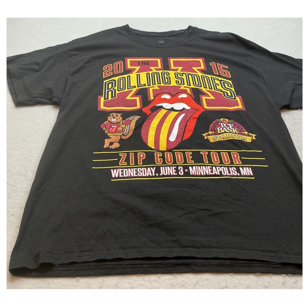 Hanes Rolling Stones Zip Code Tour 2015 T-Shirt Minneapolis XL Black Rock Band